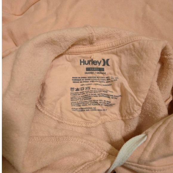 Hurley Women Peach Hoodie Palm Tree Beach Surf Pullover Large  100% Cotton - Picture 4 of 6